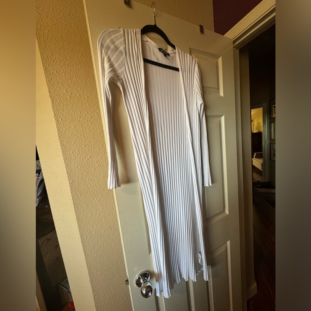 Express Long white duster cardigan